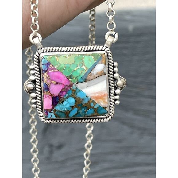 Turquoise & Spiny Oyster  Inlay Necklace - Picture 3 of 9